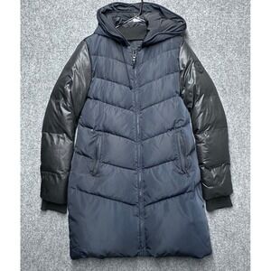 Rudsak Women's Black Puffer Coat Faux Leather Sleeves Hooded Parka Medium